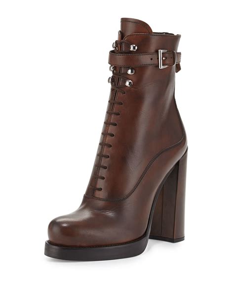 prada brown zip-up ankle boots trimmed in black|Women's Prada Ankle Boots & Booties .